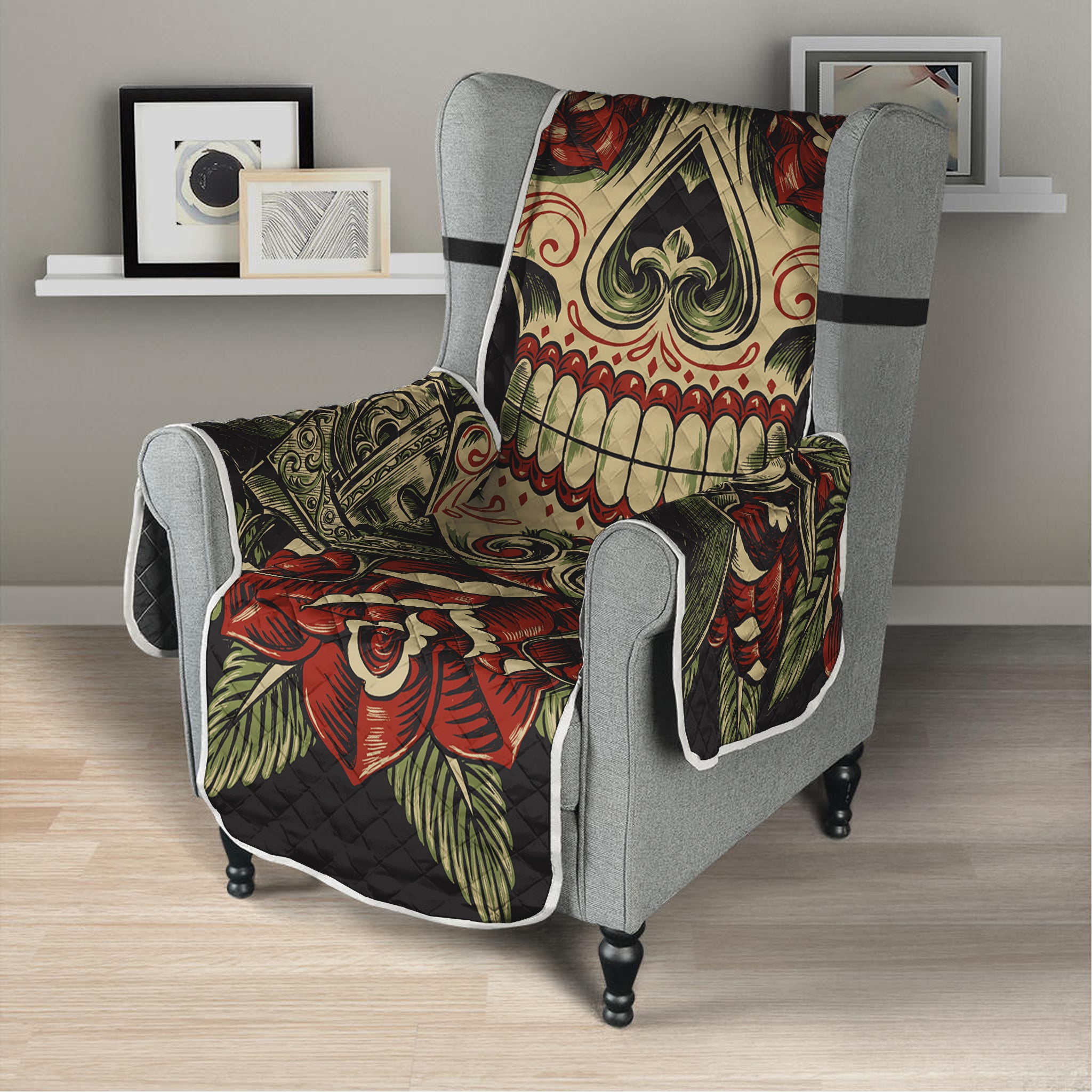 Skull And Roses Tattoo Print Armchair Protector