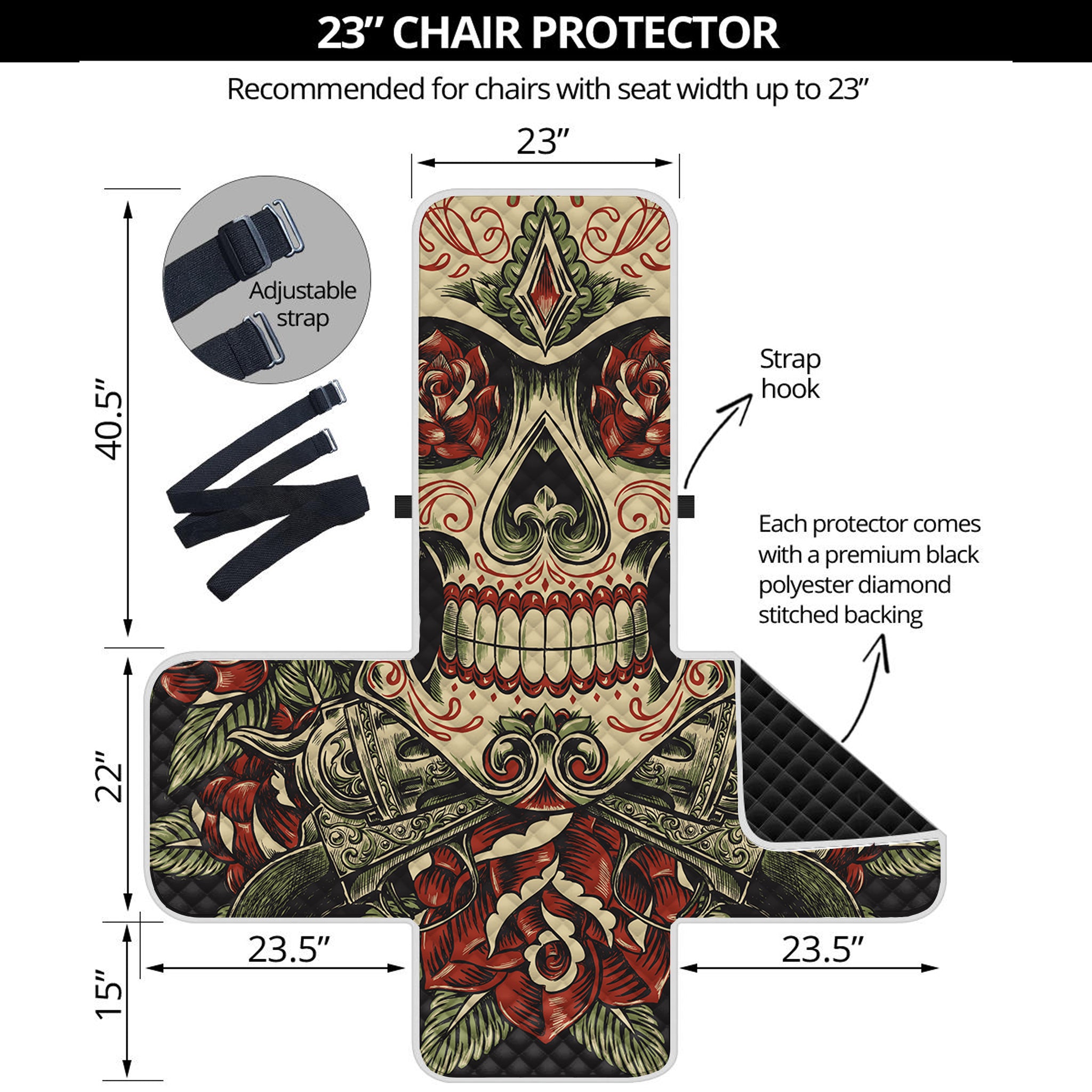 Skull And Roses Tattoo Print Armchair Protector