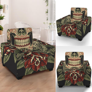 Skull And Roses Tattoo Print Armchair Slipcover