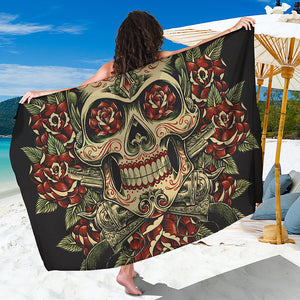 Skull And Roses Tattoo Print Beach Sarong Wrap