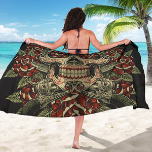 Skull And Roses Tattoo Print Beach Sarong Wrap