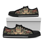 Skull And Roses Tattoo Print Black Low Top Shoes