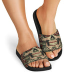 Skull And Roses Tattoo Print Black Slide Sandals