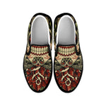 Skull And Roses Tattoo Print Black Slip On Shoes