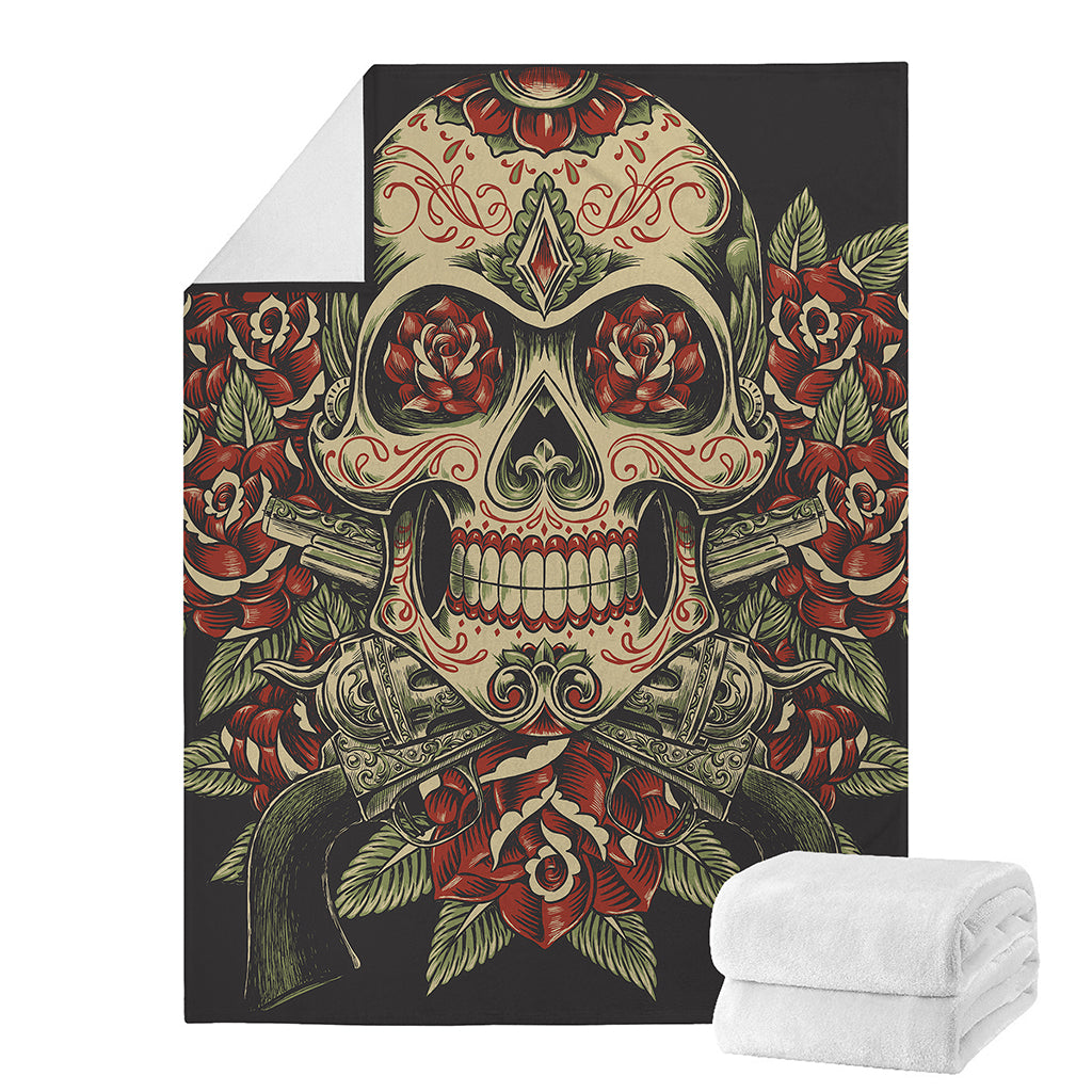 Skull And Roses Tattoo Print Blanket