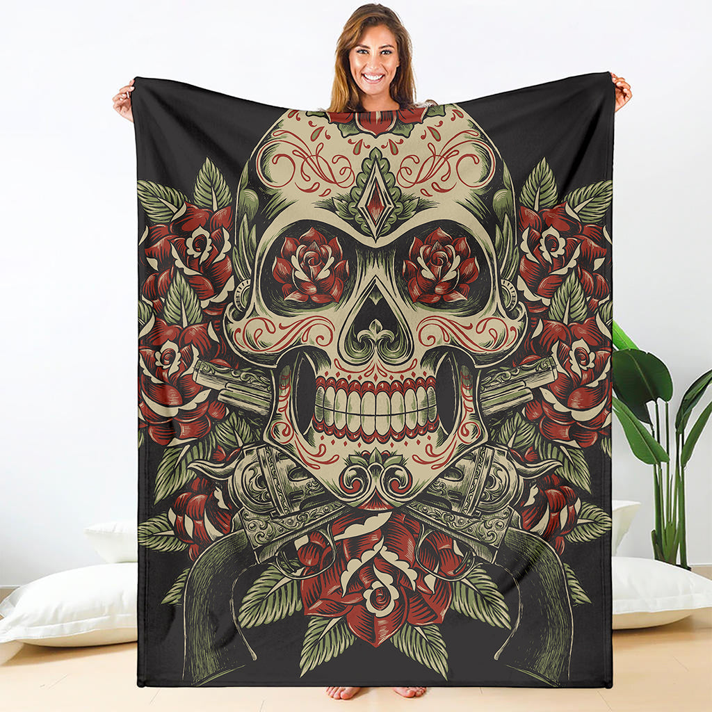 Skull And Roses Tattoo Print Blanket