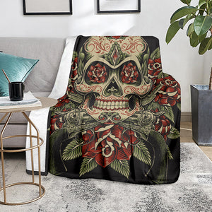 Skull And Roses Tattoo Print Blanket