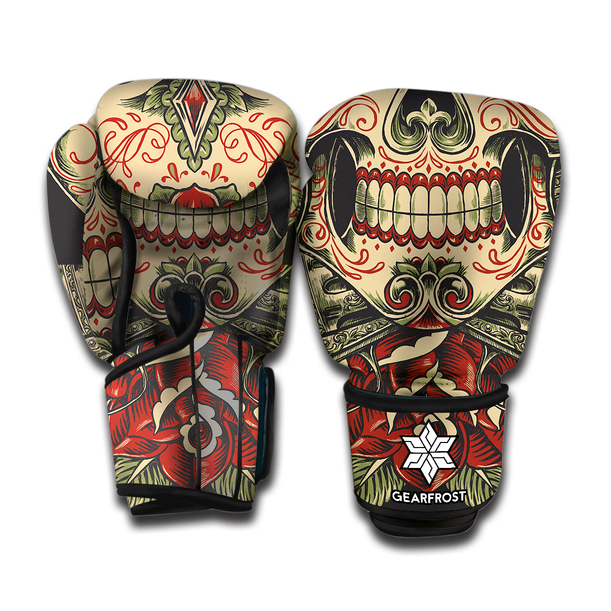 Skull And Roses Tattoo Print Boxing Gloves