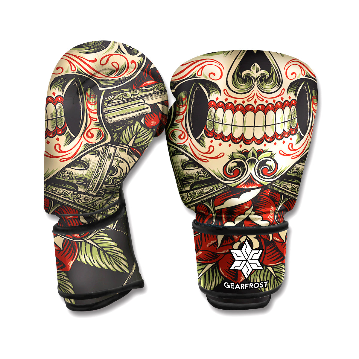 Skull And Roses Tattoo Print Boxing Gloves