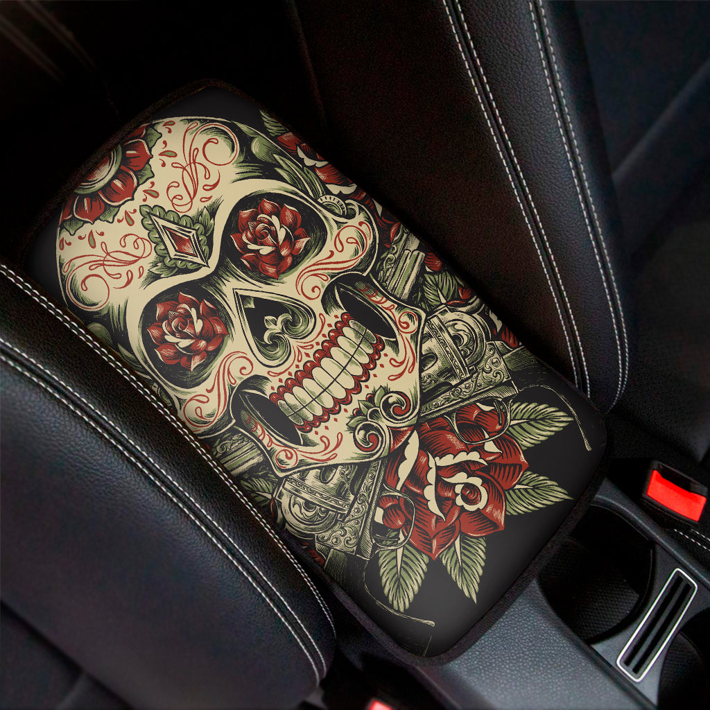 Skull And Roses Tattoo Print Car Center Console Cover