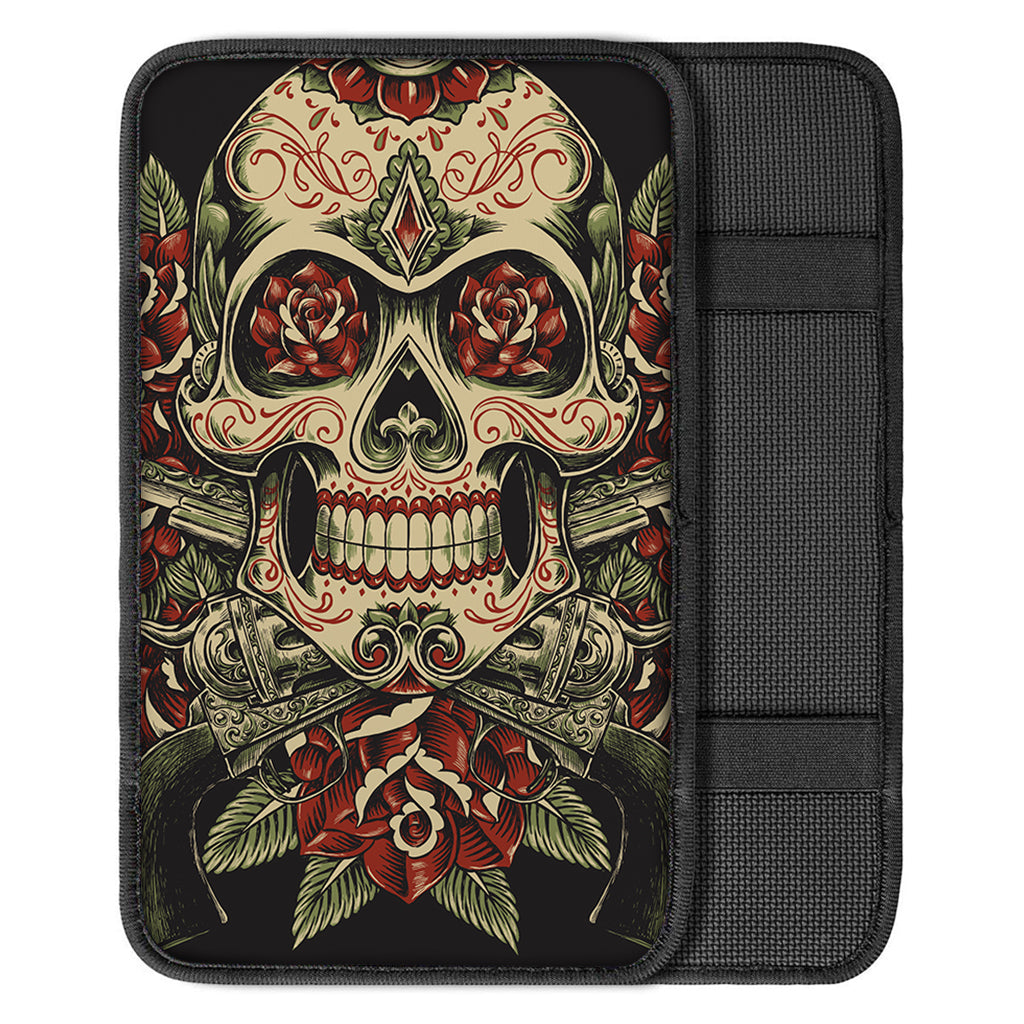 Skull And Roses Tattoo Print Car Center Console Cover