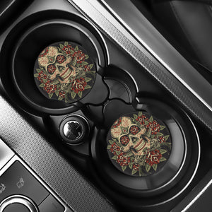 Skull And Roses Tattoo Print Car Coasters