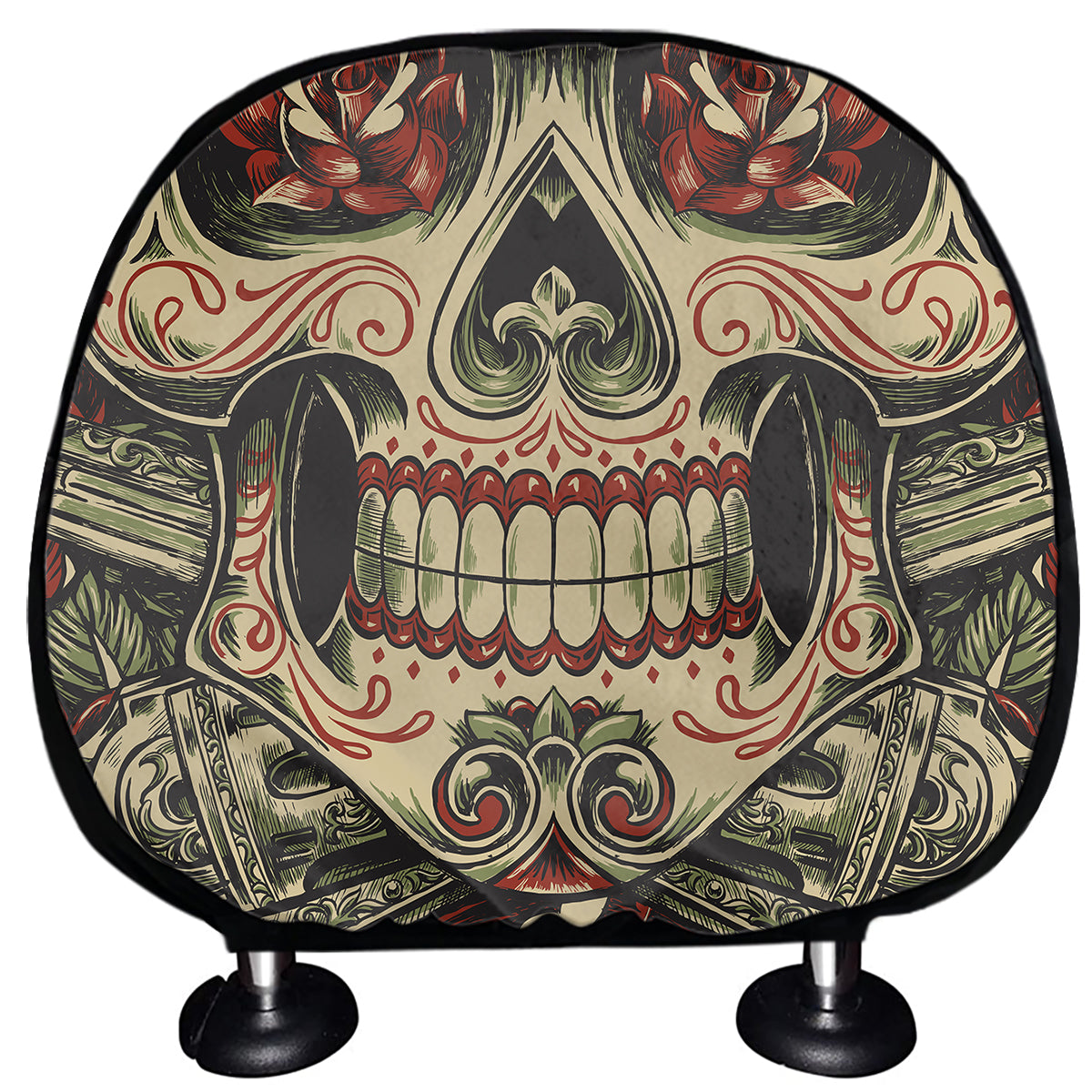 Skull And Roses Tattoo Print Car Headrest Covers