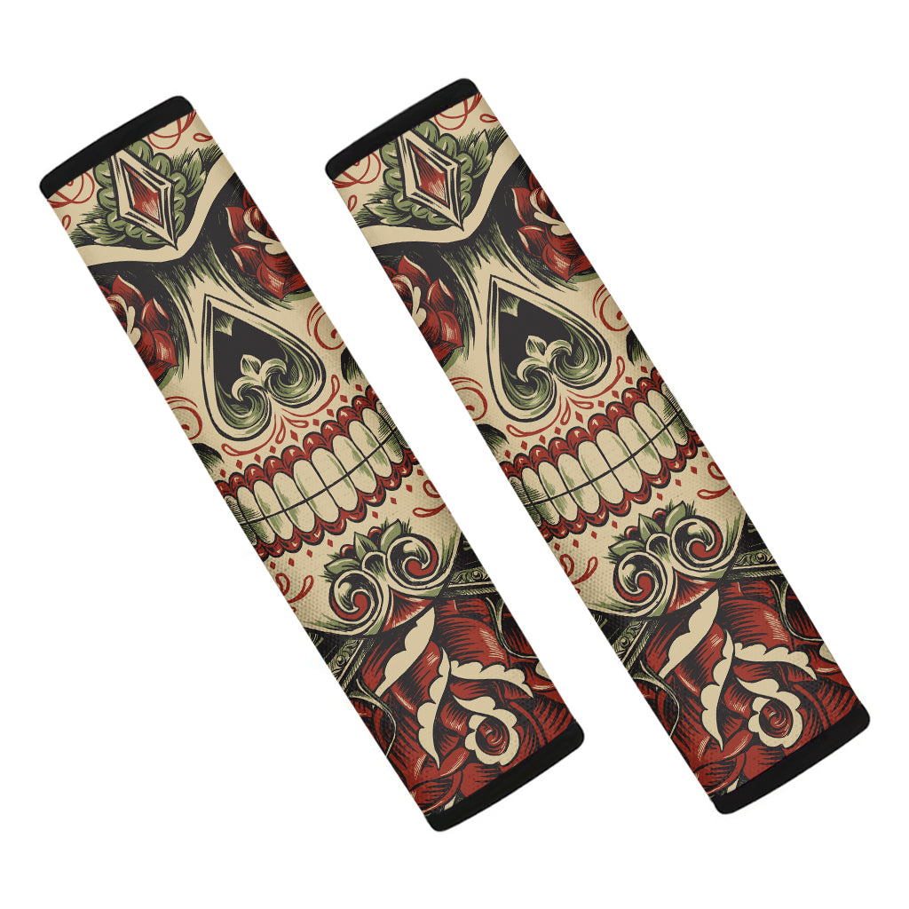 Skull And Roses Tattoo Print Car Seat Belt Covers