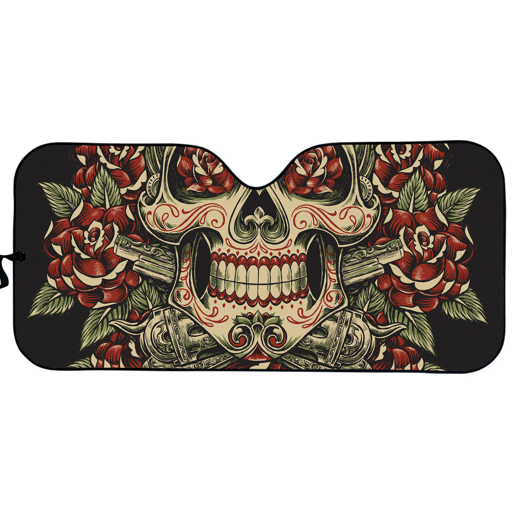 Skull And Roses Tattoo Print Car Sun Shade