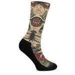 Skull And Roses Tattoo Print Crew Socks