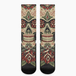 Skull And Roses Tattoo Print Crew Socks