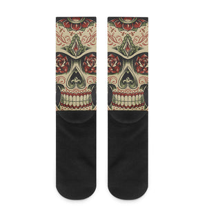 Skull And Roses Tattoo Print Crew Socks