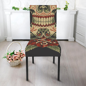 Skull And Roses Tattoo Print Dining Chair Slipcover