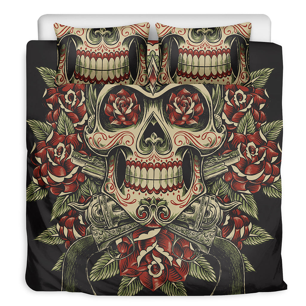 Skull And Roses Tattoo Print Duvet Cover Bedding Set