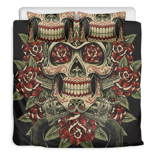 Skull And Roses Tattoo Print Duvet Cover Bedding Set