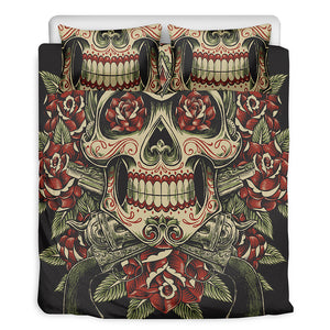 Skull And Roses Tattoo Print Duvet Cover Bedding Set