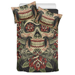 Skull And Roses Tattoo Print Duvet Cover Bedding Set