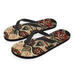 Skull And Roses Tattoo Print Flip Flops