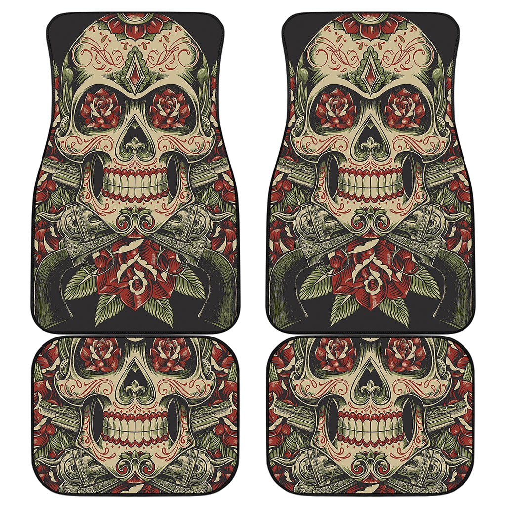 Skull And Roses Tattoo Print Front and Back Car Floor Mats