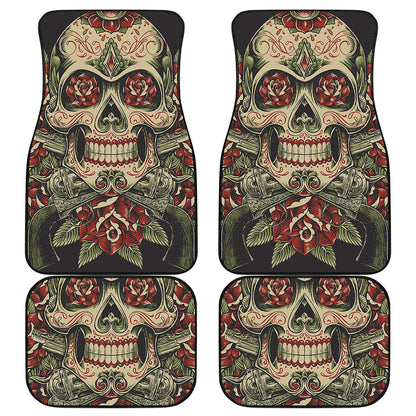 Skull And Roses Tattoo Print Front and Back Car Floor Mats