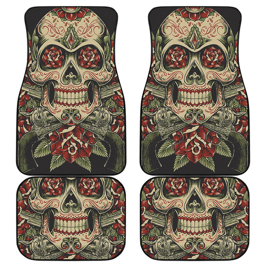 Skull And Roses Tattoo Print Front and Back Car Floor Mats
