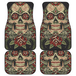 Skull And Roses Tattoo Print Front and Back Car Floor Mats