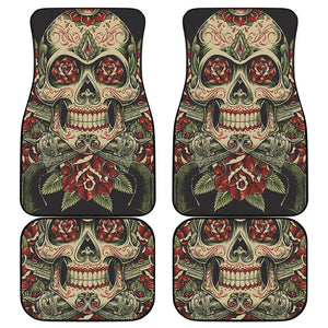 Skull And Roses Tattoo Print Front and Back Car Floor Mats