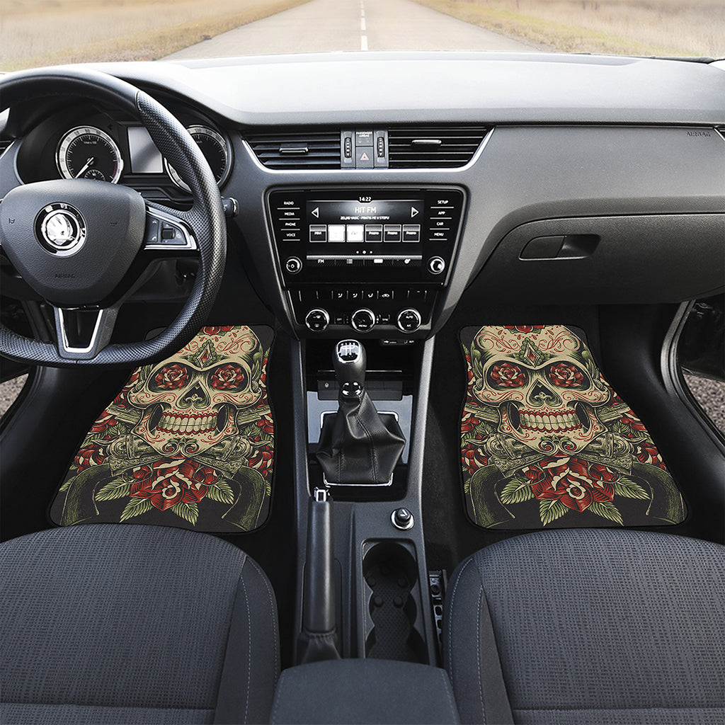 Skull And Roses Tattoo Print Front and Back Car Floor Mats