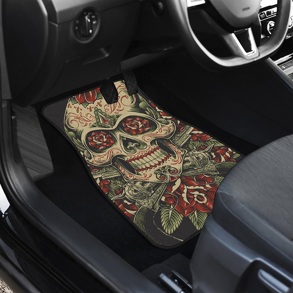 Skull And Roses Tattoo Print Front and Back Car Floor Mats