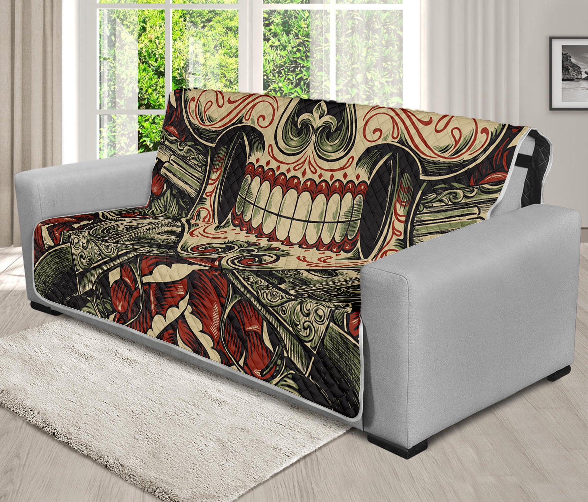 Skull And Roses Tattoo Print Futon Protector