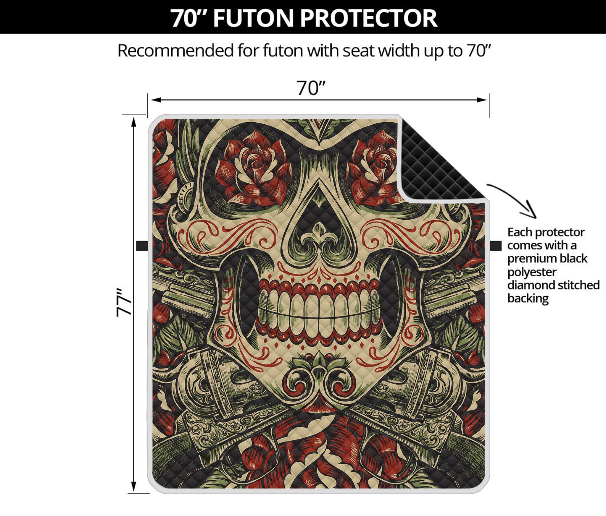 Skull And Roses Tattoo Print Futon Protector