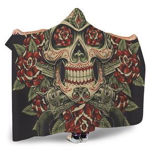 Skull And Roses Tattoo Print Hooded Blanket