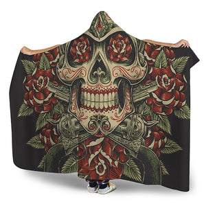 Skull And Roses Tattoo Print Hooded Blanket