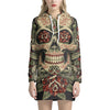 Skull And Roses Tattoo Print Hoodie Dress