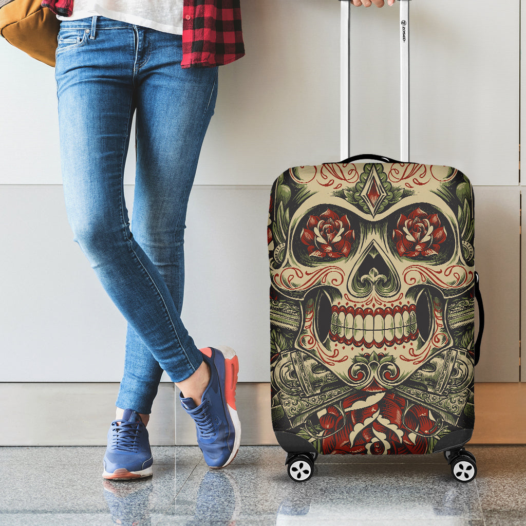 Skull And Roses Tattoo Print Luggage Cover