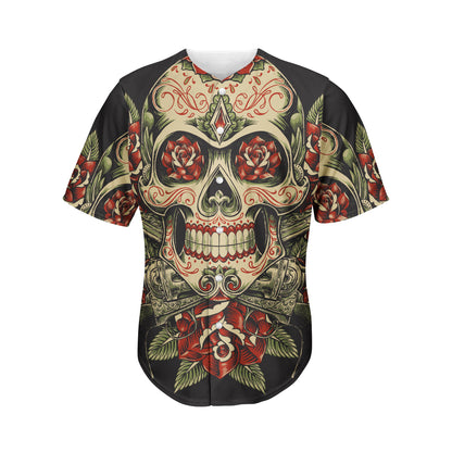 Skull And Roses Tattoo Print Men's Baseball Jersey