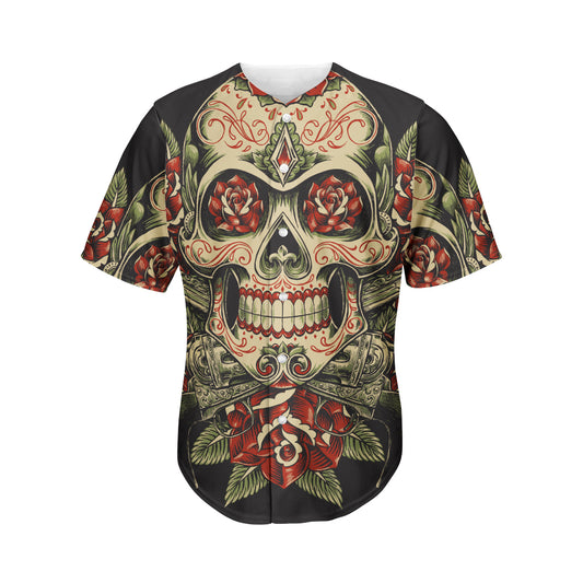 Skull And Roses Tattoo Print Men's Baseball Jersey