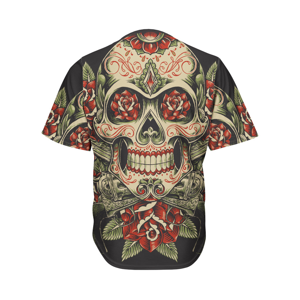 Skull And Roses Tattoo Print Men's Baseball Jersey