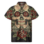 Skull And Roses Tattoo Print Men's Short Sleeve Shirt