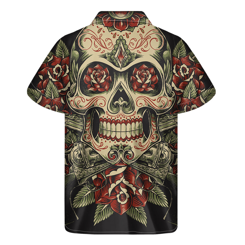 Skull And Roses Tattoo Print Men's Short Sleeve Shirt