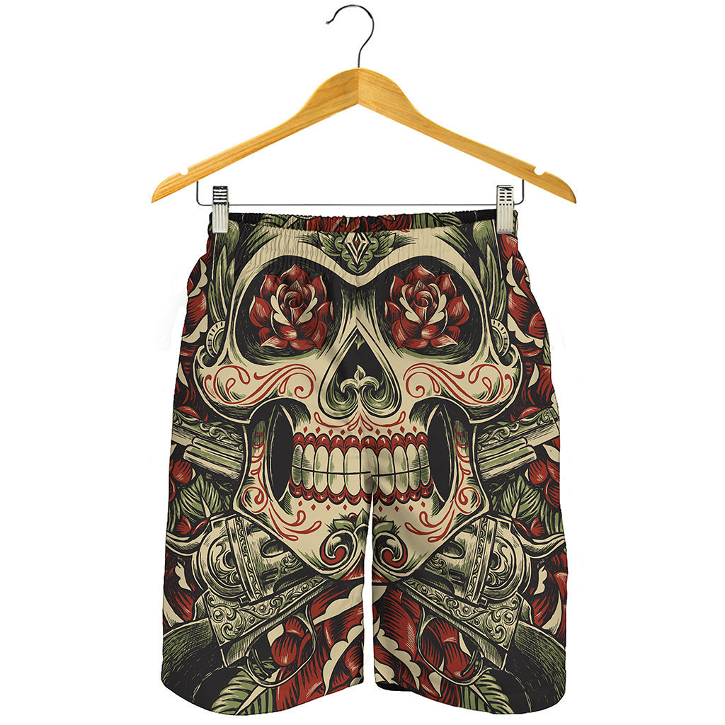 Skull And Roses Tattoo Print Men's Shorts