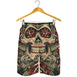 Skull And Roses Tattoo Print Men's Shorts