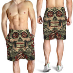 Skull And Roses Tattoo Print Men's Shorts