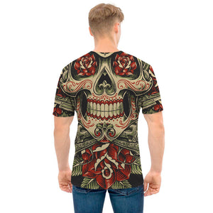 Skull And Roses Tattoo Print Men's T-Shirt